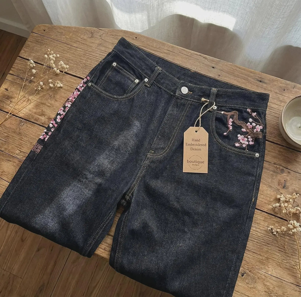 Baggy Flare Jeans with Dollar Sign Embroidery – Y2K Wide Leg Denim
