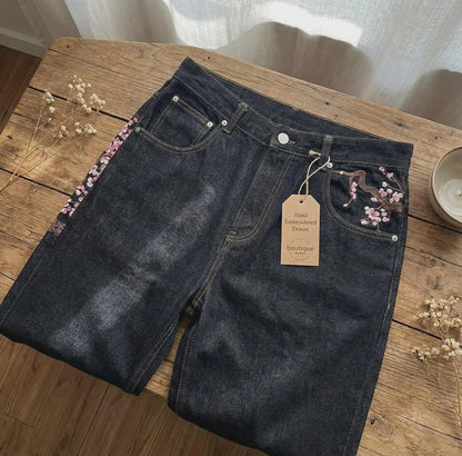 Baggy Flare Jeans with Dollar Sign Embroidery – Y2K Wide Leg Denim