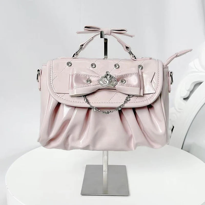 Elegant Pink Bow Rhinestone Underarm Bag