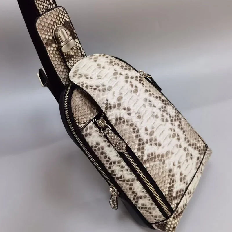Men's Genuine Leather Sling Chest Bag – Python Skin Shoulder Pack