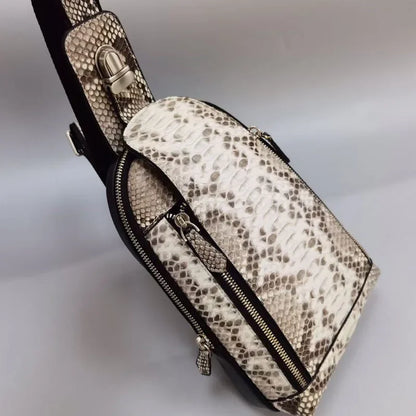 Men's Genuine Leather Sling Chest Bag – Python Skin Shoulder Pack