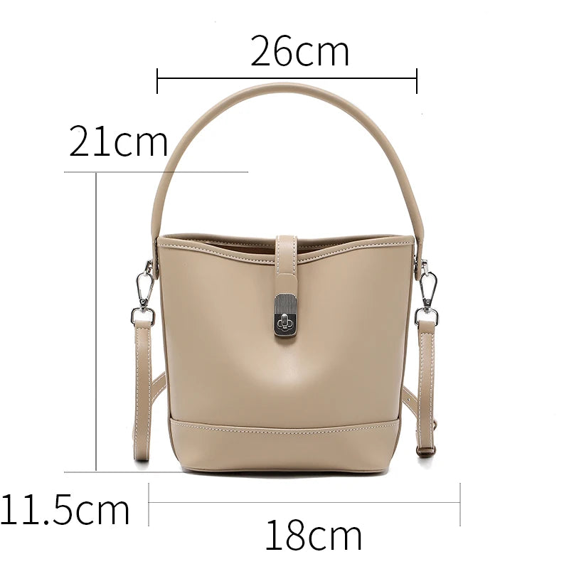 Genuine Leather Bucket Bag – Women's Crossbody Shoulder Handbag