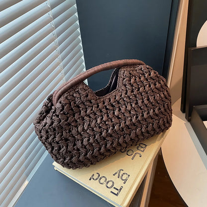 Woven Straw Top Handle Bag for Women – Boho Summer Handbag