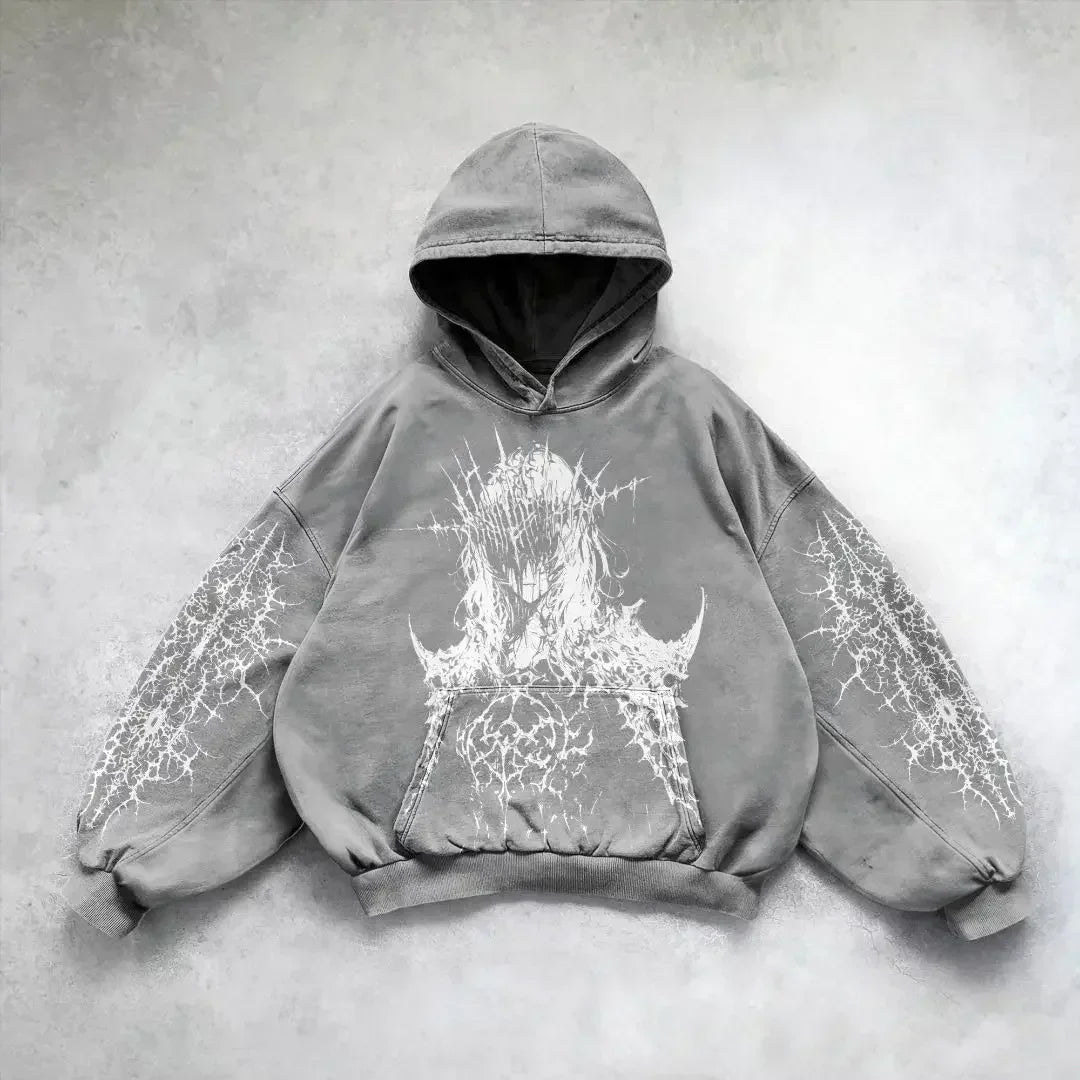 Angel Graphic Oversized Hoodie – Y2K Goth Streetwear Women