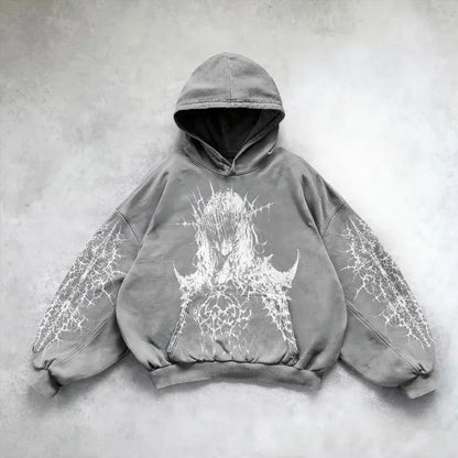 Angel Graphic Oversized Hoodie – Y2K Goth Streetwear Women