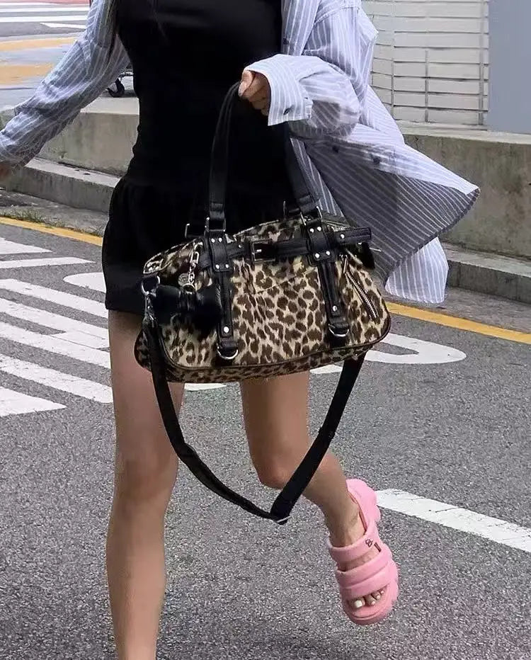 Harajuku Leopard Print Y2k Shoulder Bags
