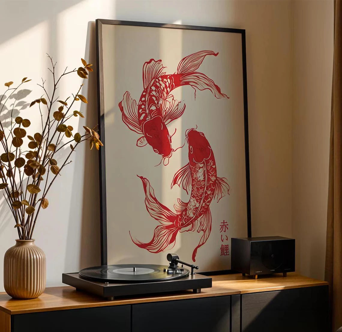 Red Koi Fish Japanese Wall Art Print – Minimalist Poster