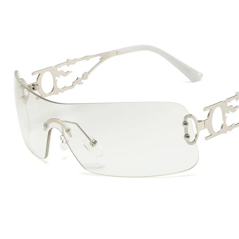 Rimless Y2K Shield Sunglasses – UV400 Wraparound Unisex
