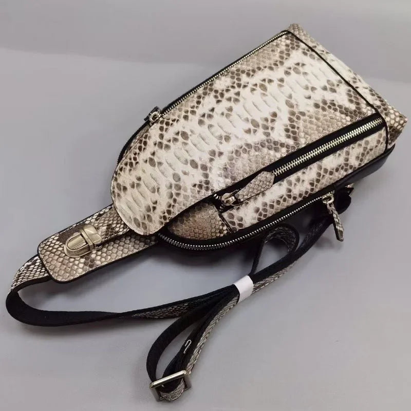 Men's Genuine Leather Sling Chest Bag – Python Skin Shoulder Pack