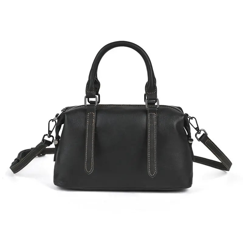 Genuine Leather Boston Bag – Women's Designer Shoulder Handbag