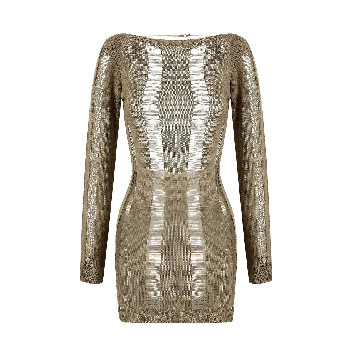 Knitted Cutout Mini Dress – Long Sleeve Sheer Bodycon