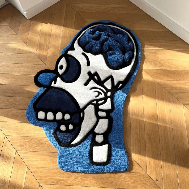 Skull Head Gaming Rug – Blue White Cool Anatomy Floor Mat