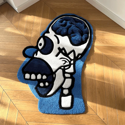 Skull Head Gaming Rug – Blue White Cool Anatomy Floor Mat