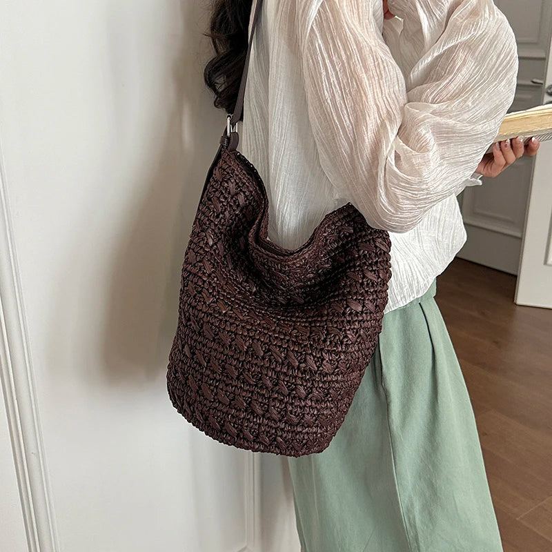 Hand-Woven Straw Tote Bag – Women's Summer Beach Handbag