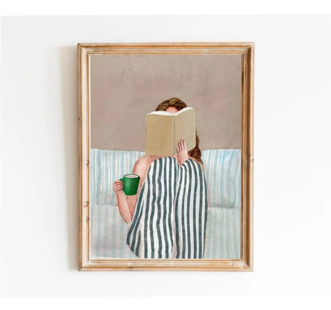 Woman Reading Book Wall Art Print – Minimalist Watercolor Poster
