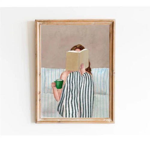 Woman Reading Book Wall Art Print – Minimalist Watercolor Poster