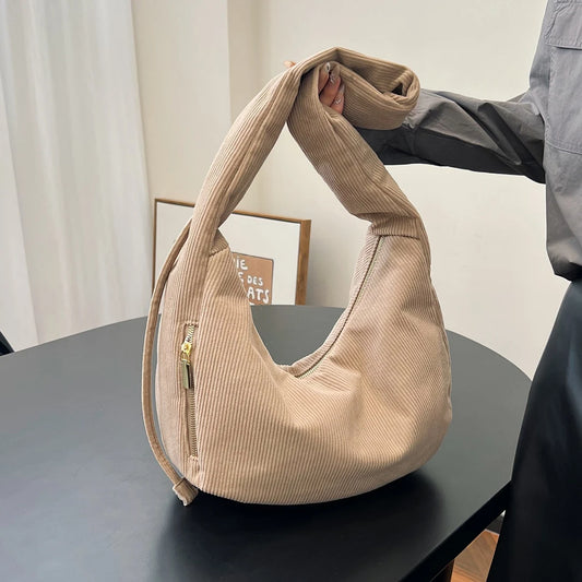 Corduroy Drawstring Cloud Dumpling Shoulder Bag