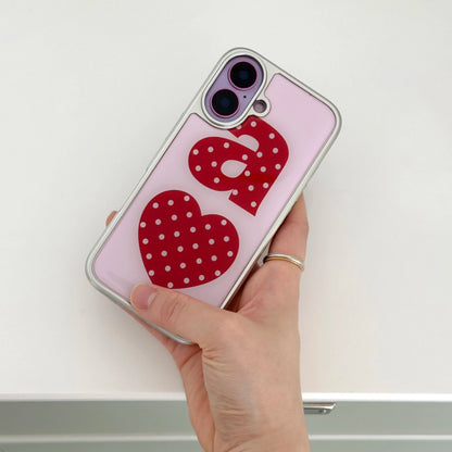 Red Dotty Love Heart Pink iPhone Case