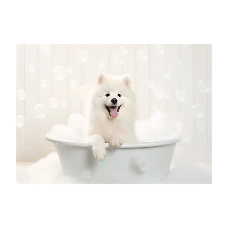Cute Dog in Bathtub Wall Art Poster – Funny Puppy Canvas Print