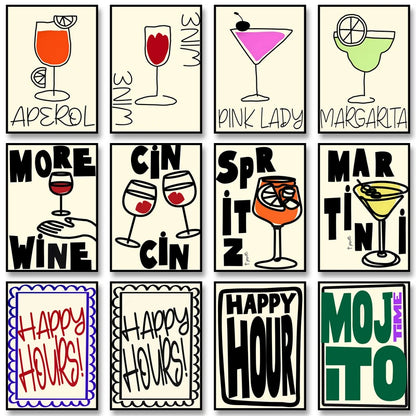 Cocktail & Drinks Wall Art Poster – Retro Minimalist Bar Print