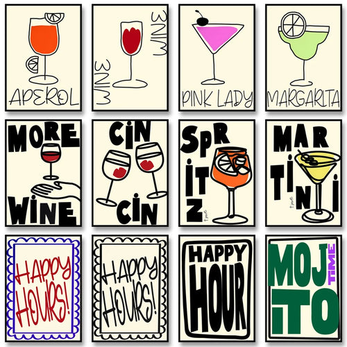 Cocktail & Drinks Wall Art Poster – Retro Minimalist Bar Print
