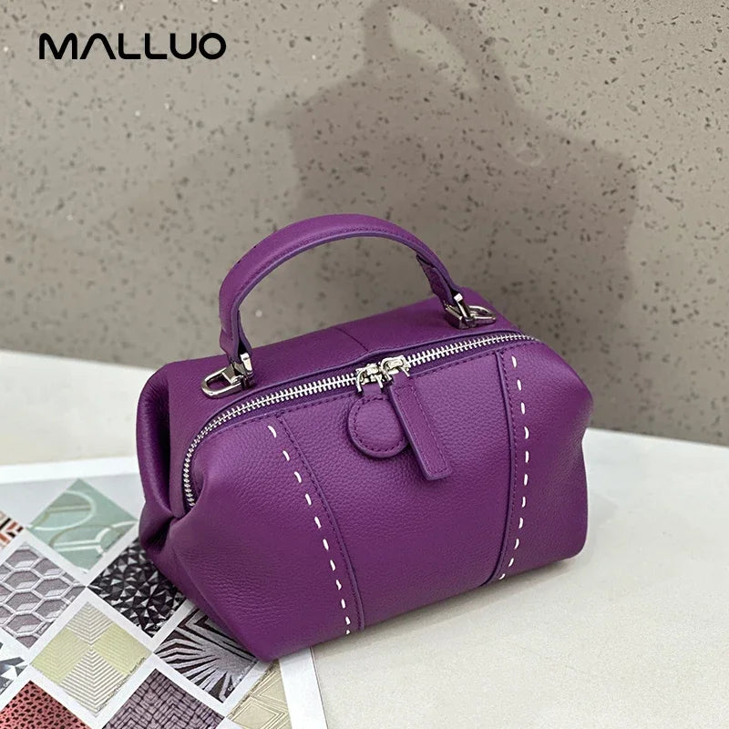 Genuine Cowhide Leather Mini Boston Bag for Women Luxury Designer Pebbled Leather