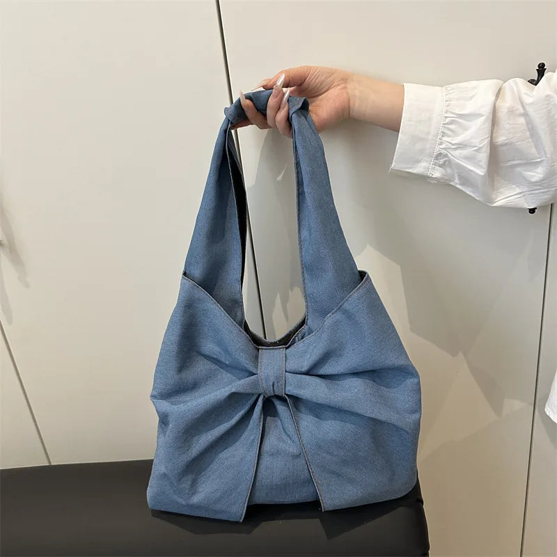 Sweet Bowknot Design Women's Denim Shoulder Bags