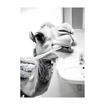 Funny Animal Bathroom Wall Art Poster – Black & White Vintage Print