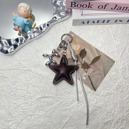 Fashion Leopard Starfish Keychain Cute Balloon Dog Leather Charm Women Maximalist Bag