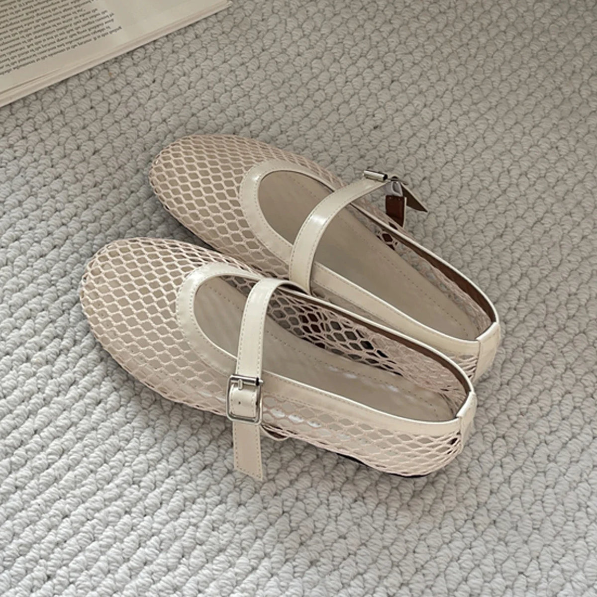 Eilyken Mesh Flat Shoes – Women's Buckle Strap Round Toe Flats