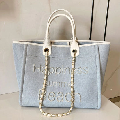 Large Canvas Tote Bag with Chain Strap & Leather Handles for Women