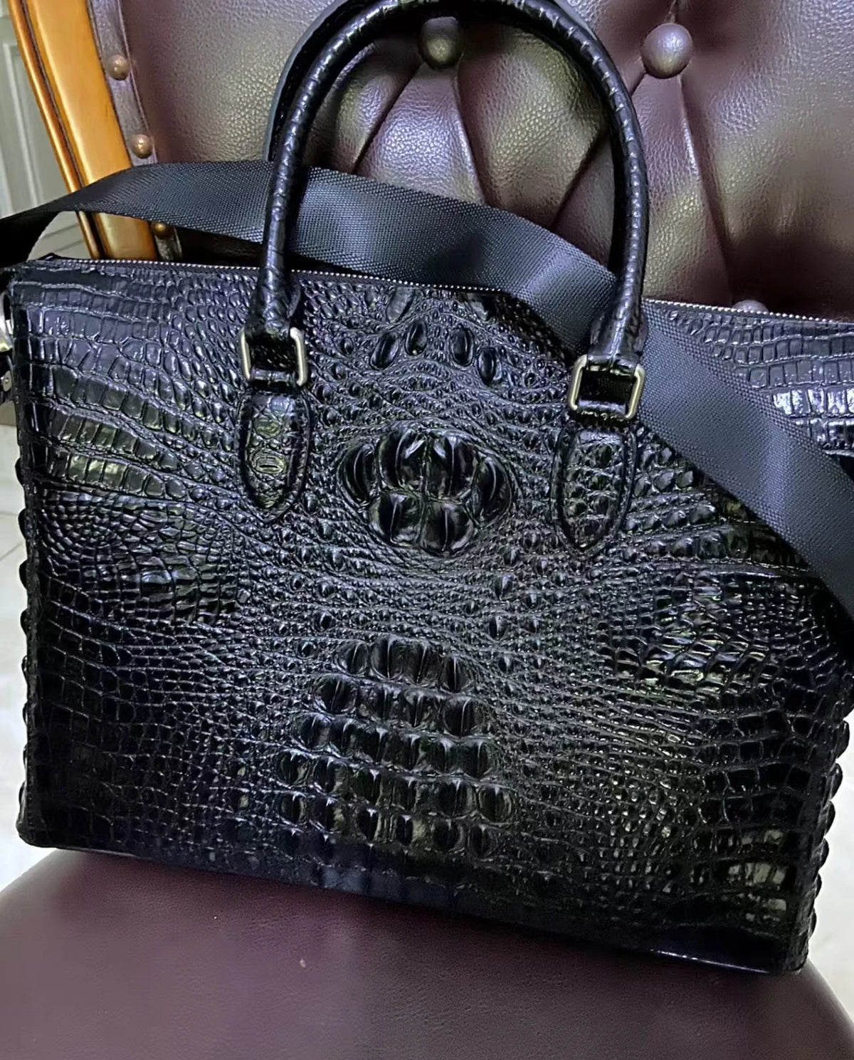 Alligator Embossed Genuine Leather Briefcase – Men's 14" Laptop Bag