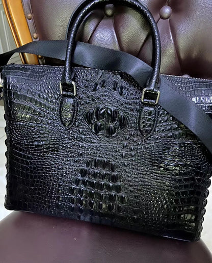 Alligator Embossed Genuine Leather Briefcase – Men's 14" Laptop Bag