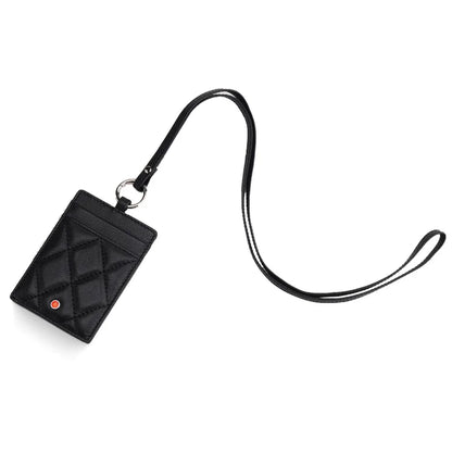 Hiram Beron Luxury Leather ID Card Holder with Neck Strap & Gemstone