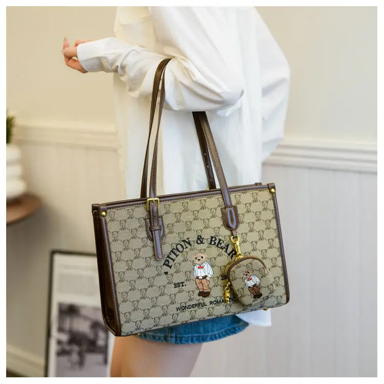 Harajuku Bear Cute Tote Bag Women Vintage Embroidery Chic Casual Shoulder Bags