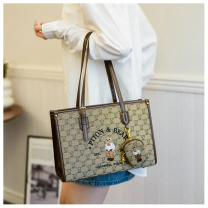 Harajuku Bear Cute Tote Bag Women Vintage Embroidery Chic Casual Shoulder Bags