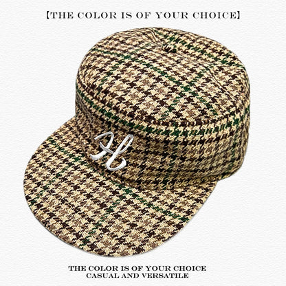 Flat Top Peaked Cap – Retro Houndstooth & Leopard Print Hat for Men & Women