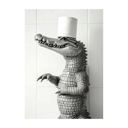 Funny Bathroom Wall Art Poster – Black & White Animal Toilet Paper Print