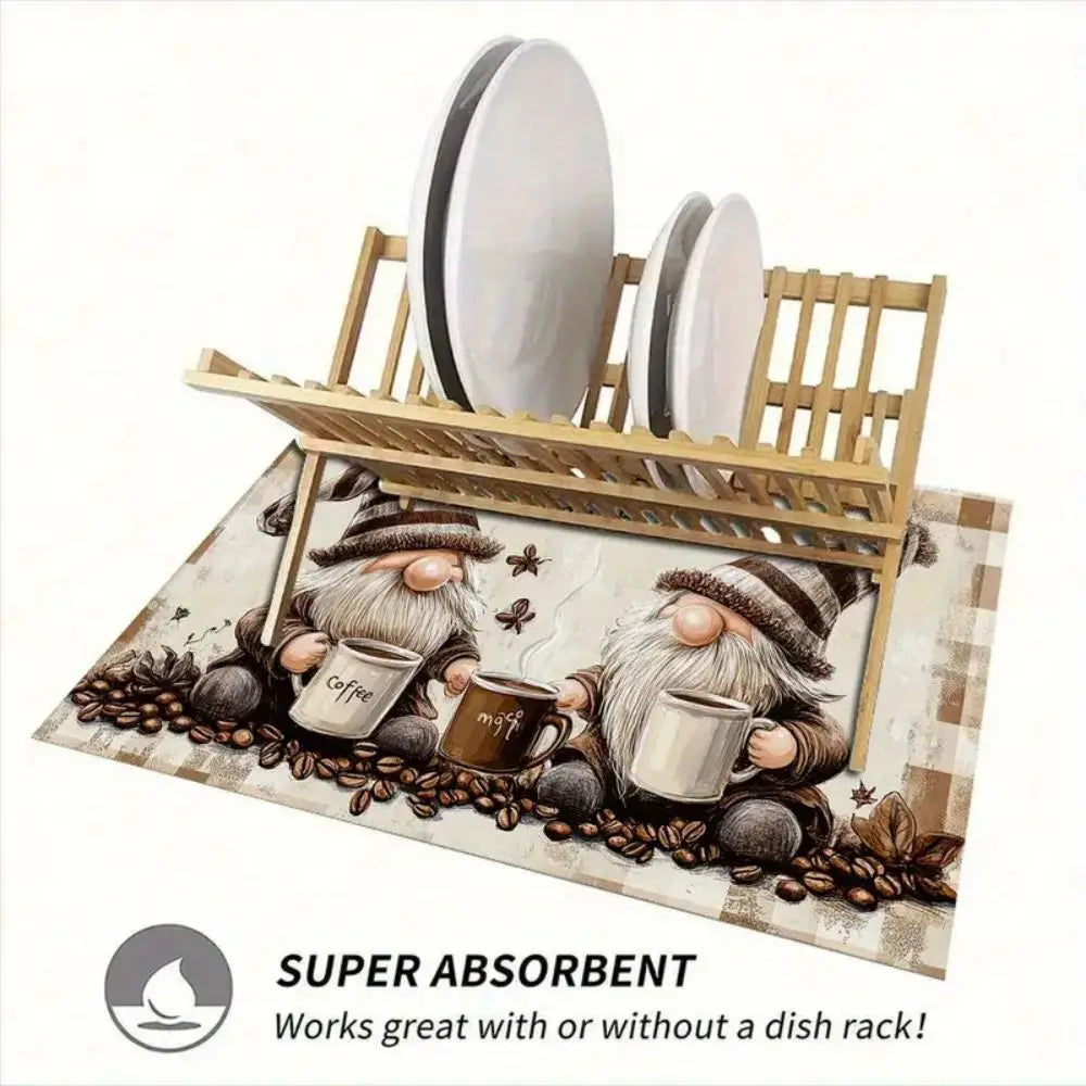 Gnome Coffee Kitchen Drain Mat – Absorbent Anti-Slip Counter Pad