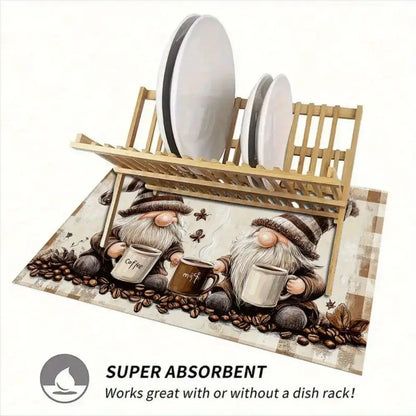 Gnome Coffee Kitchen Drain Mat – Absorbent Anti-Slip Counter Pad