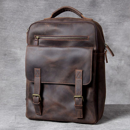 Genuine Leather Backpack for Men – Vintage 15.6" Laptop Bag