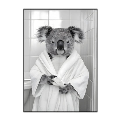 Funny Animal Bathroom Wall Art Poster – Quirky Wildlife in Bathrobe Print